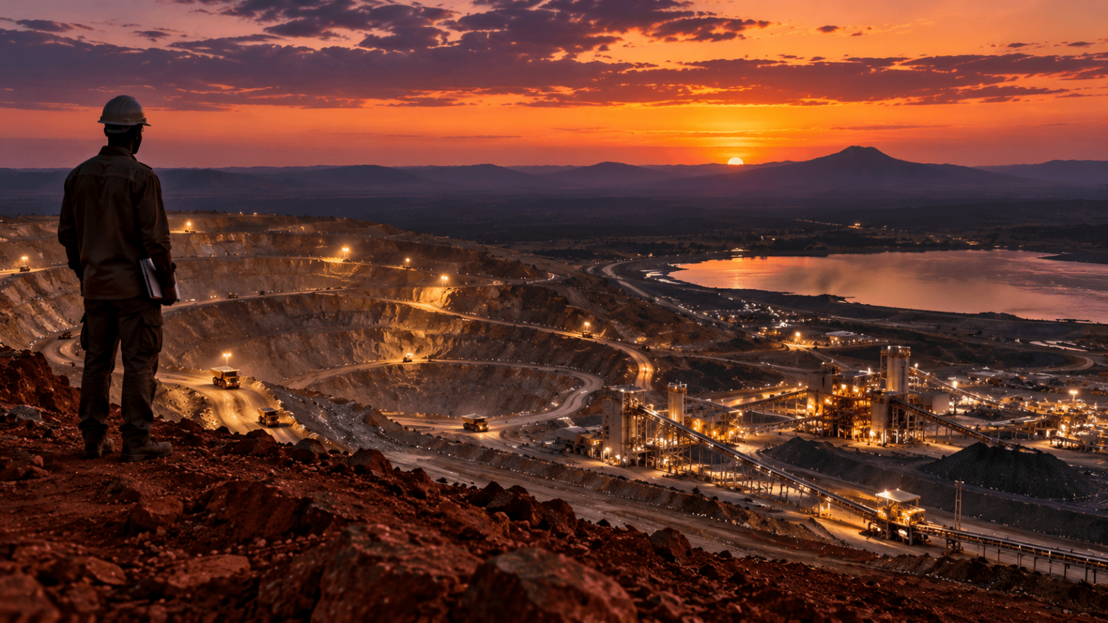Investigative journalist overlooking Tanzania gold mine — mining investigations documentary photography